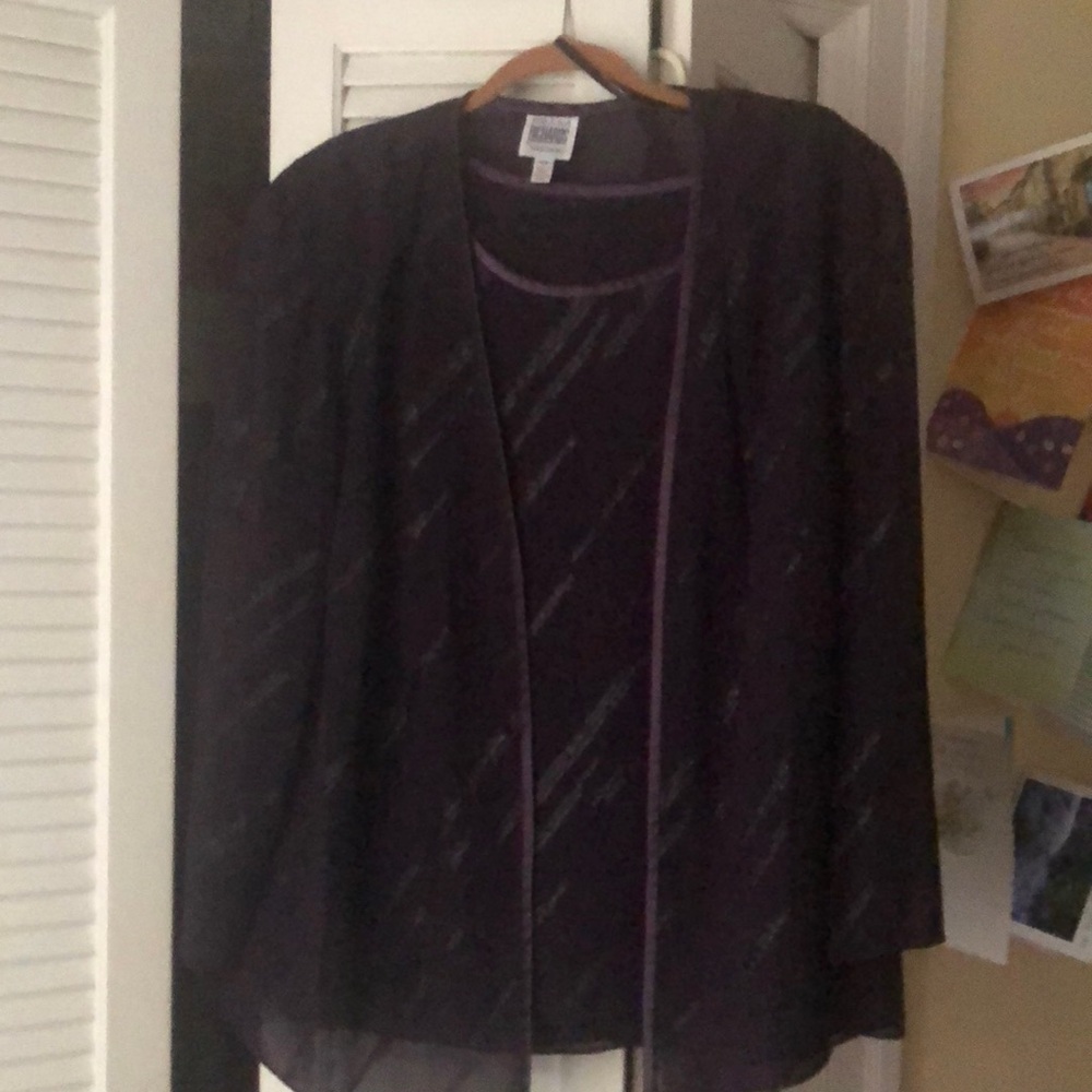 Three piece wide leg pants suit deep purple size 16 women